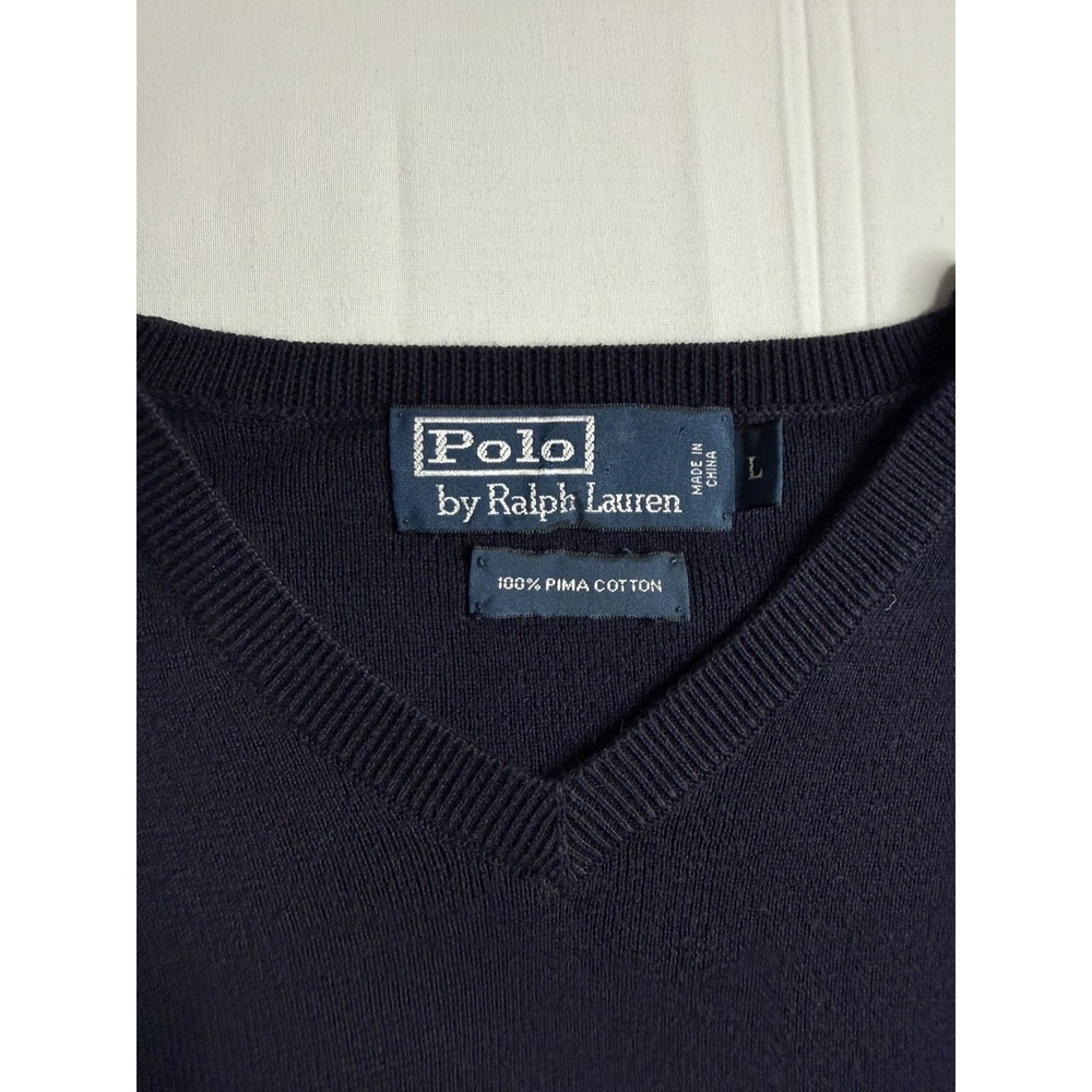 Polo Ralph Lauren Men's Navy Blue 100% Pima Cotton V-Neck Sweater Vest Size L - Picture 3 of 8